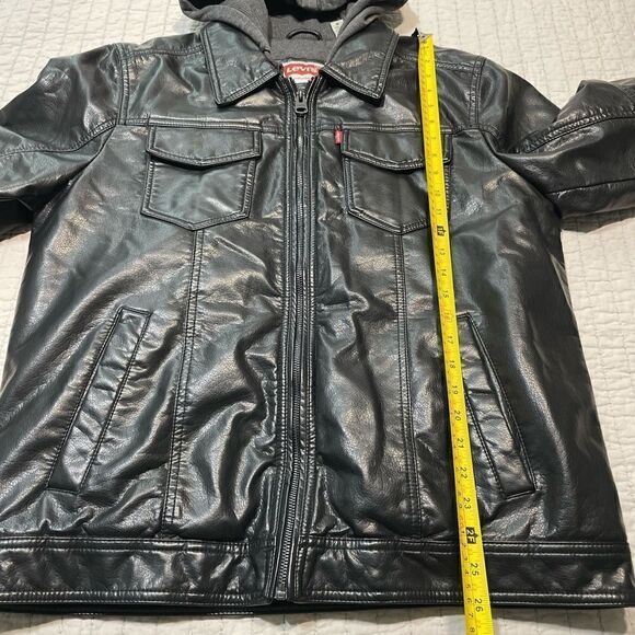 Levi's Black Leather Hoodie Sweatshirt Jacket Size M - Picture 5 of 13